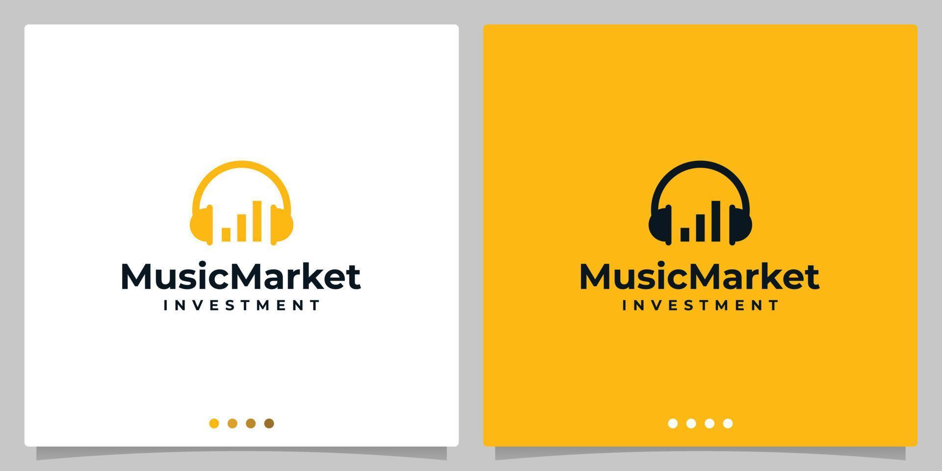 Logo headphones vector with financial investment chart logo design template. Premium Vector