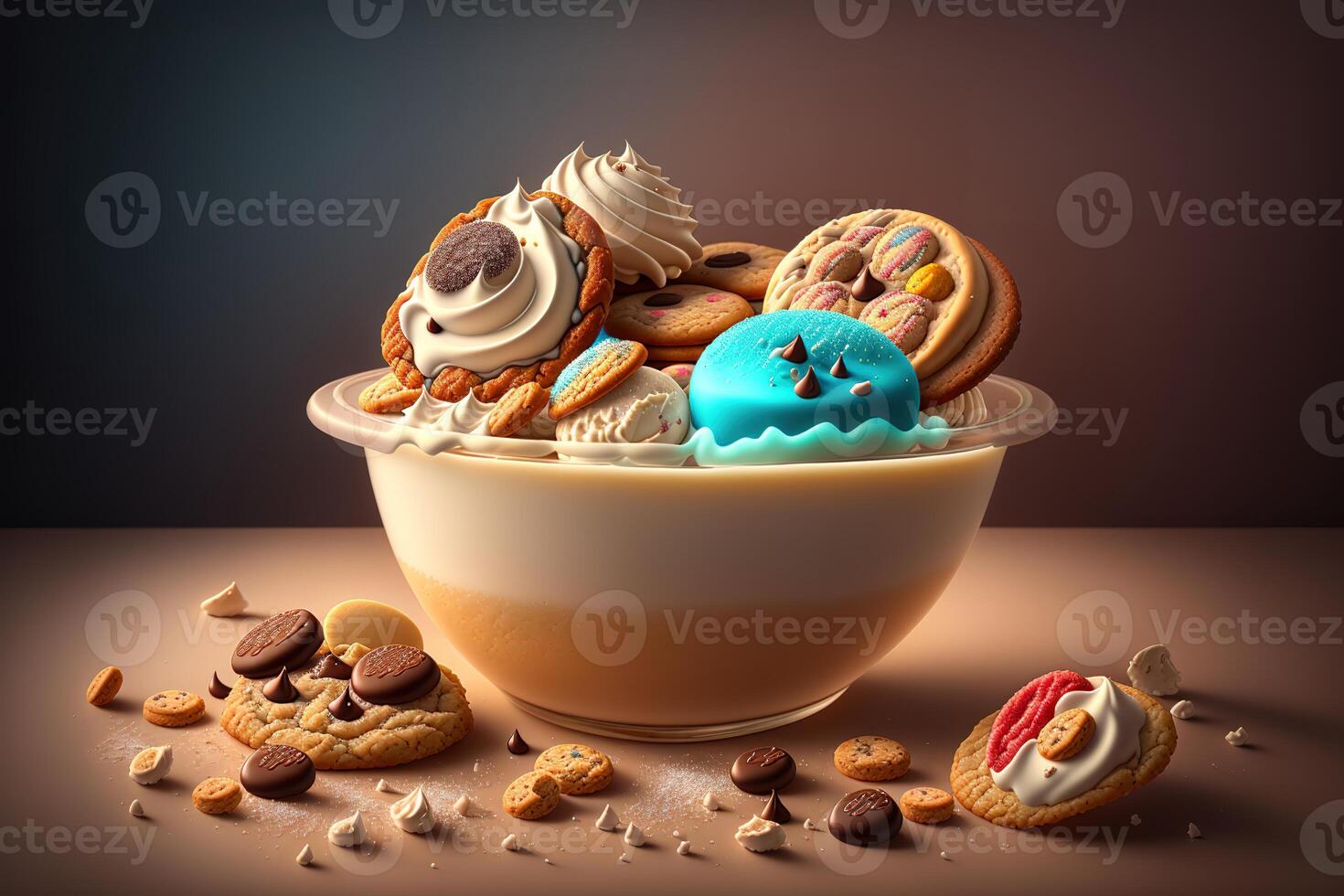 todavía vida de galletas y hielo crema por ai generado foto