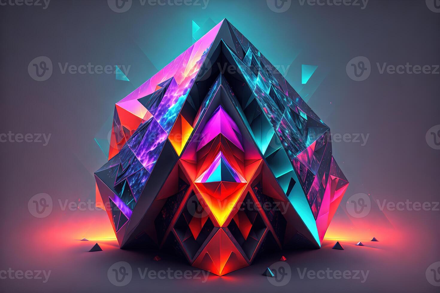 tetrahedron cubes cyberpunk. abstract surreal geometric shape on dark background by photo