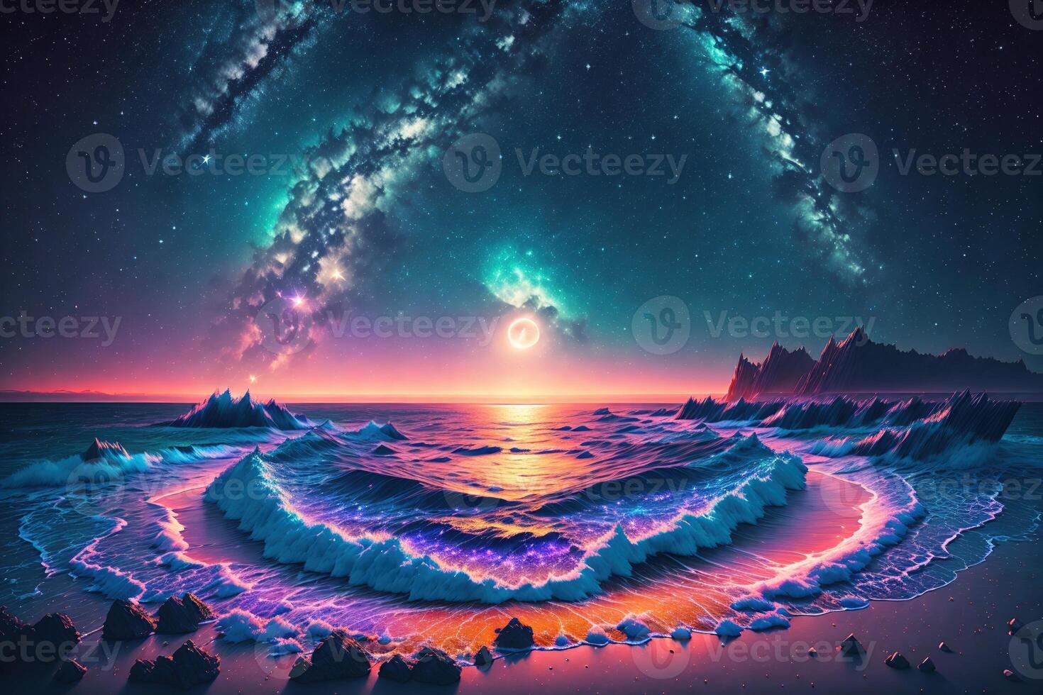 moonlight sea meteor stars by photo