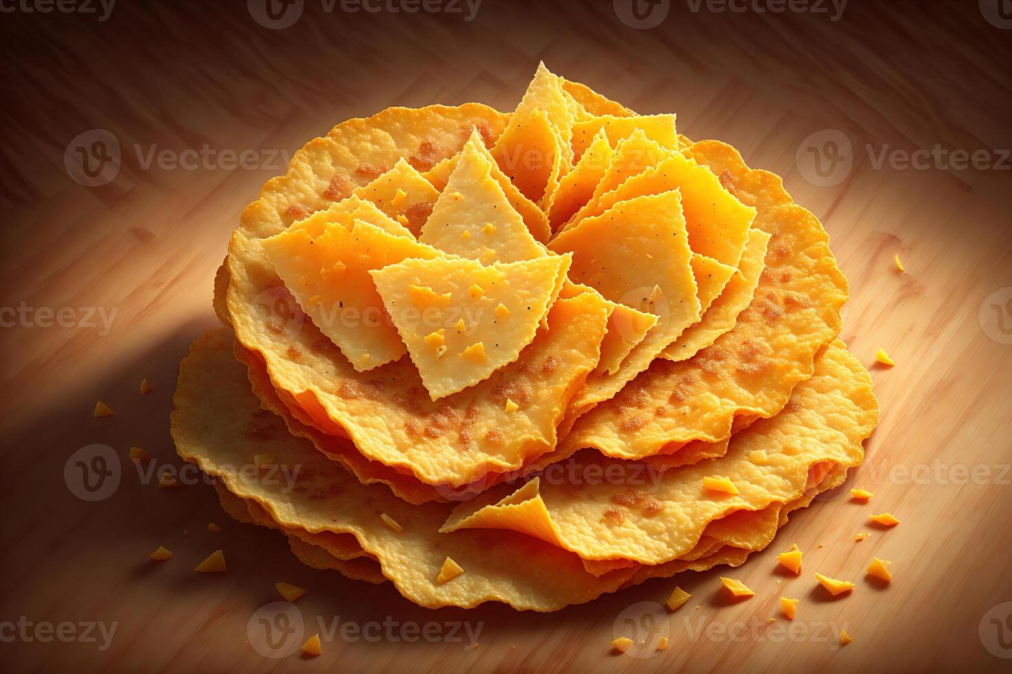 Potato chips with cheddar rustic background by photo