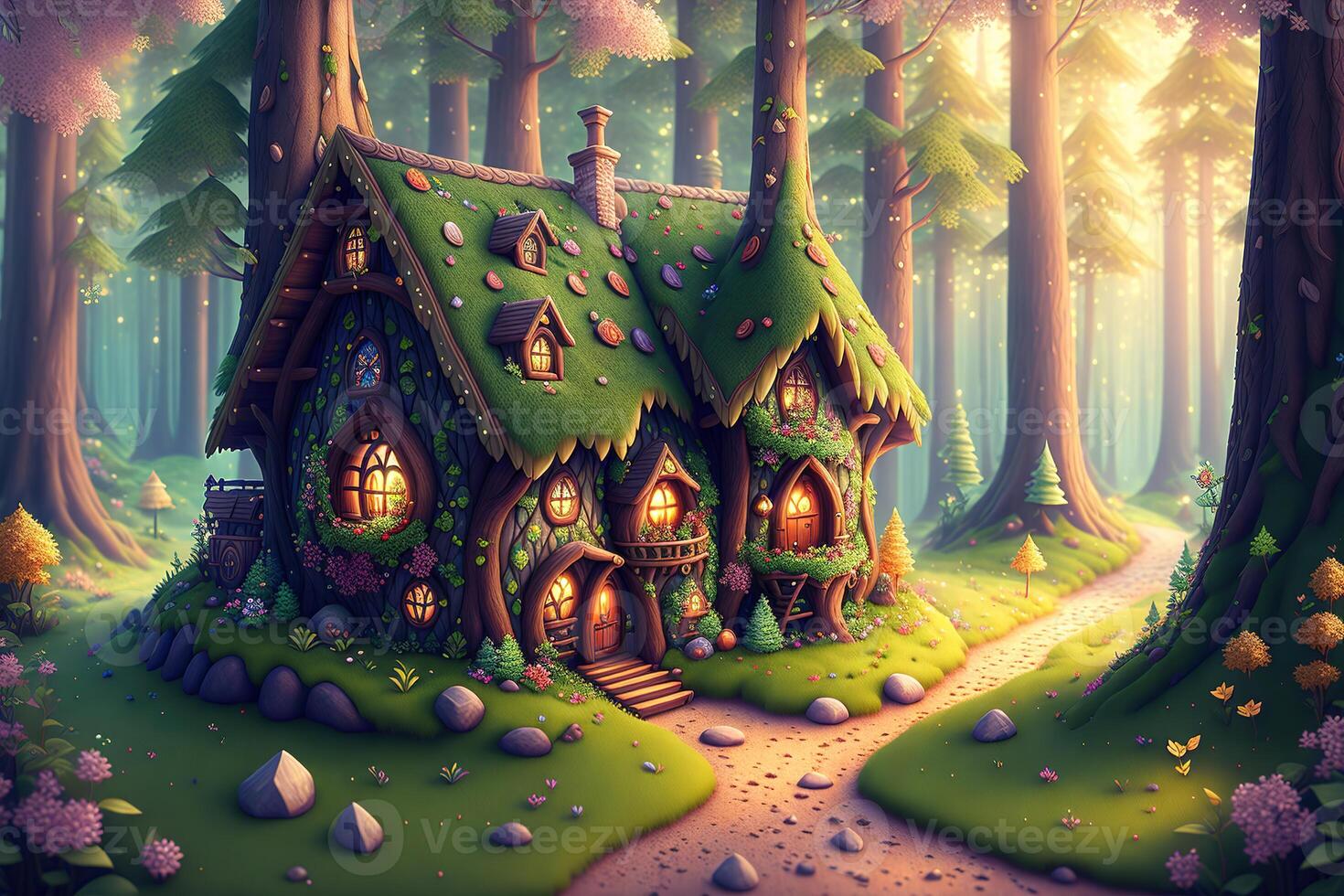 fantasy house fairy tale little cottage in magical forest by photo