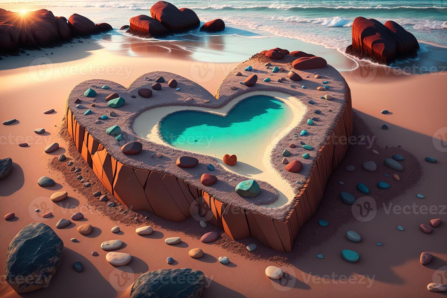 Heart made out of rocks on a beach by photo