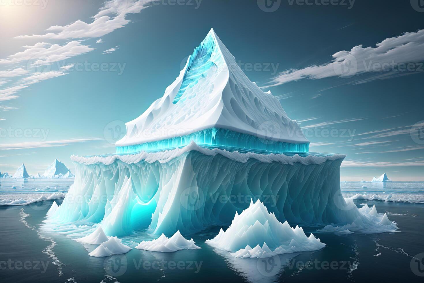 large iceberg floating in the sea by photo