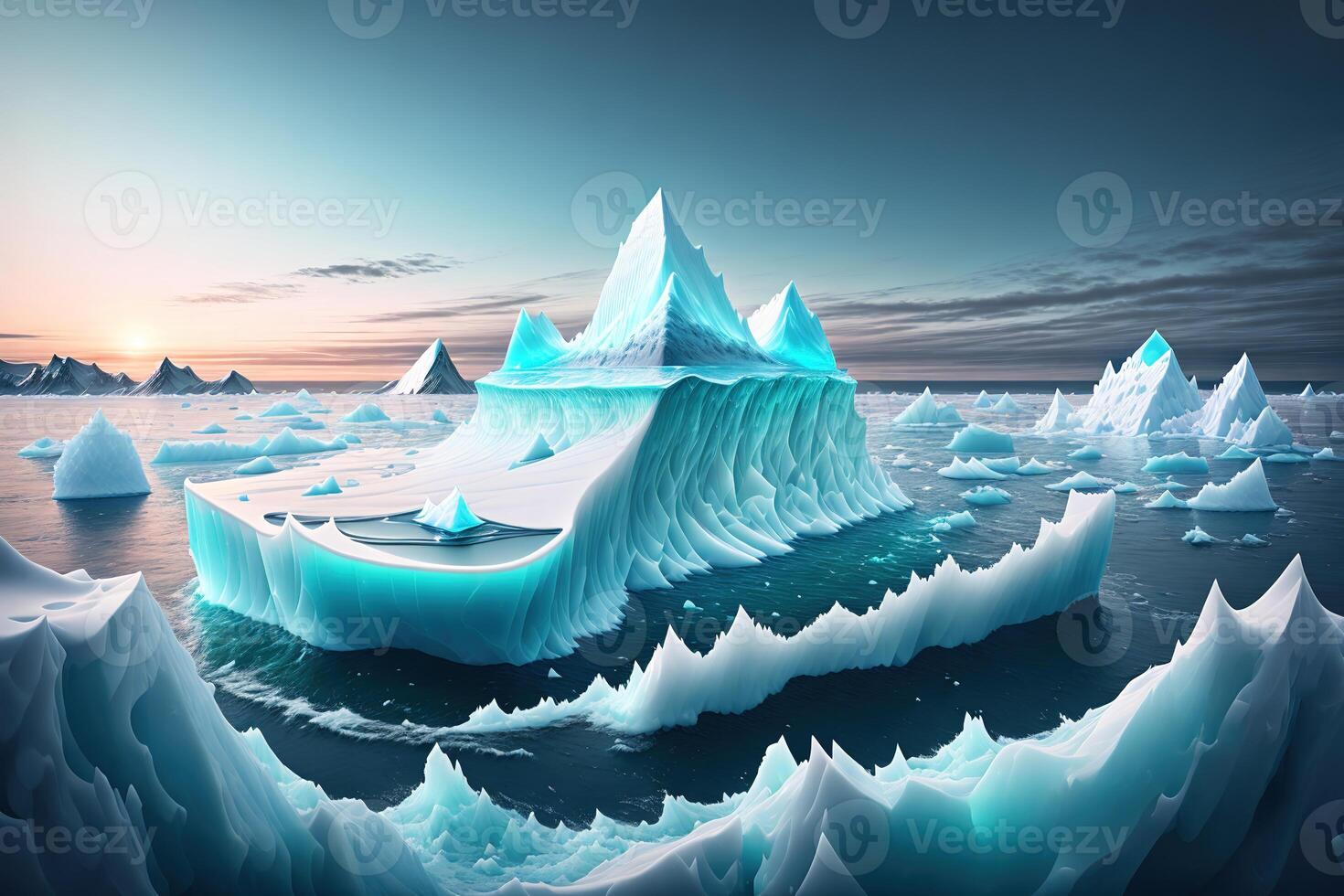 large iceberg floating in the sea by photo