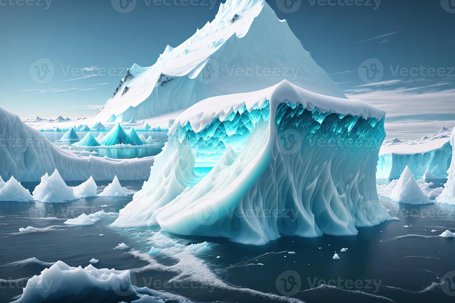 large iceberg floating in the sea by photo