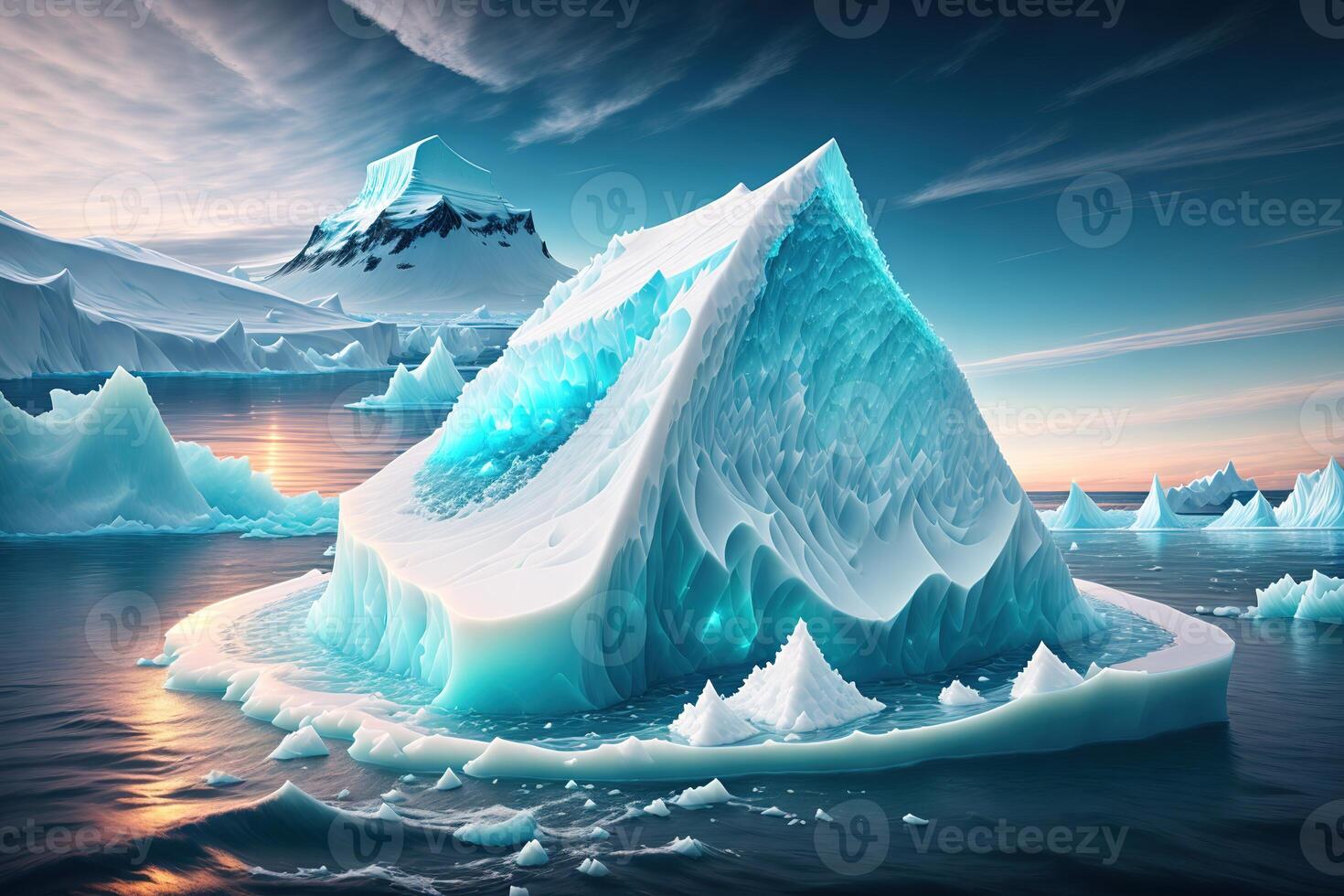 large iceberg floating in the sea by photo