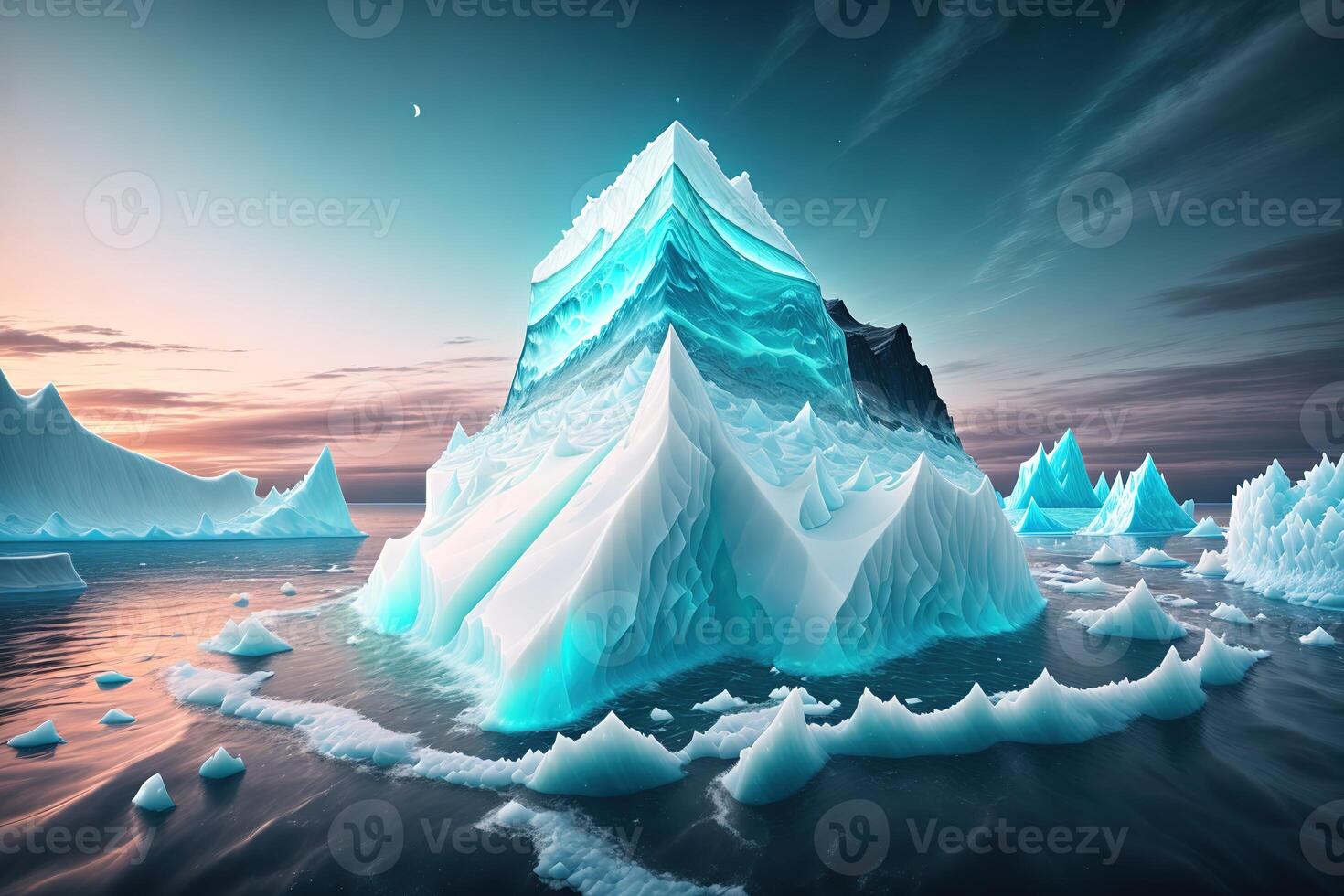 large iceberg floating in the sea by photo