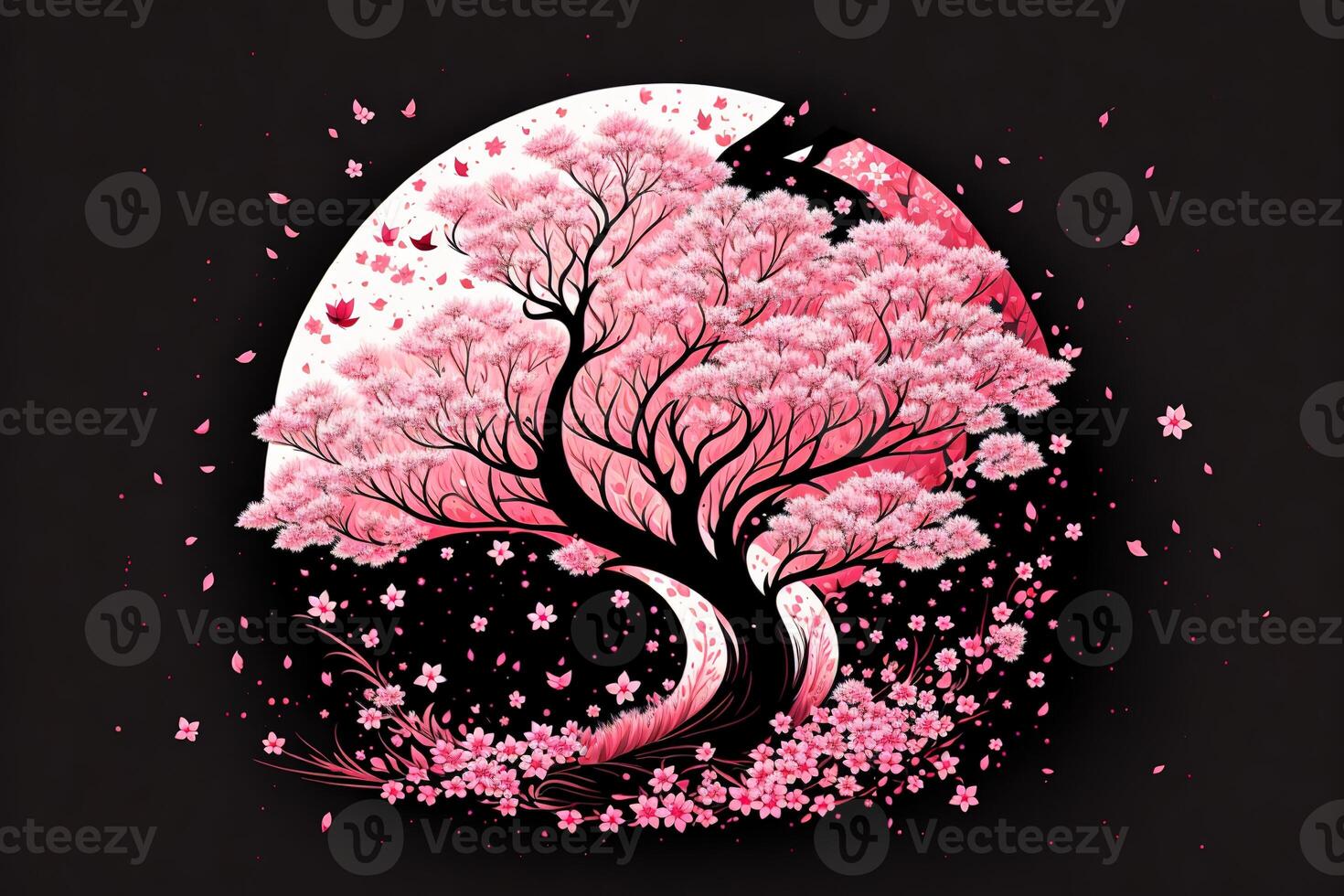Cherry blossom illustration on black background by photo