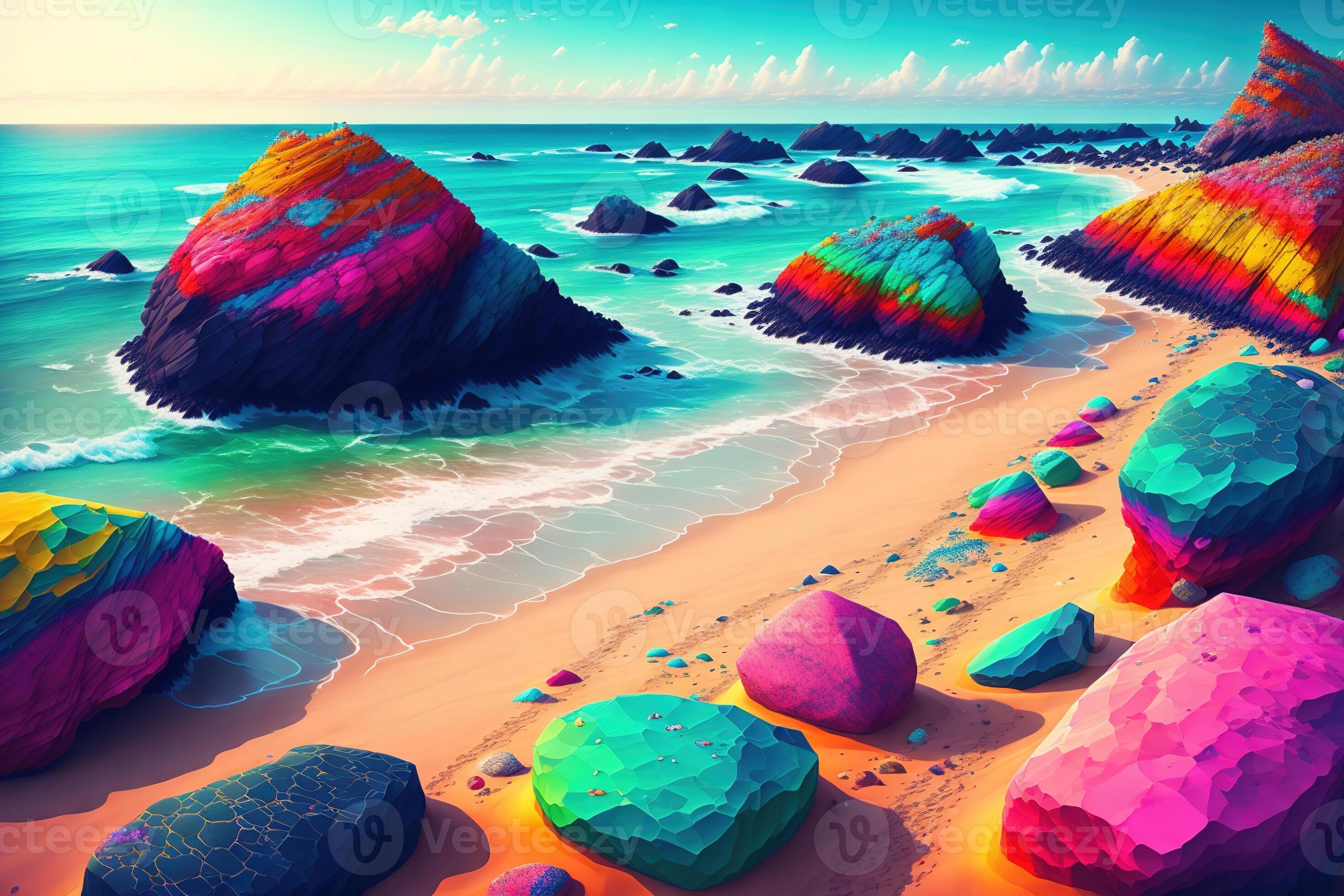 A beach covered in lots of color rocks 22513582 Stock Photo at Vecteezy