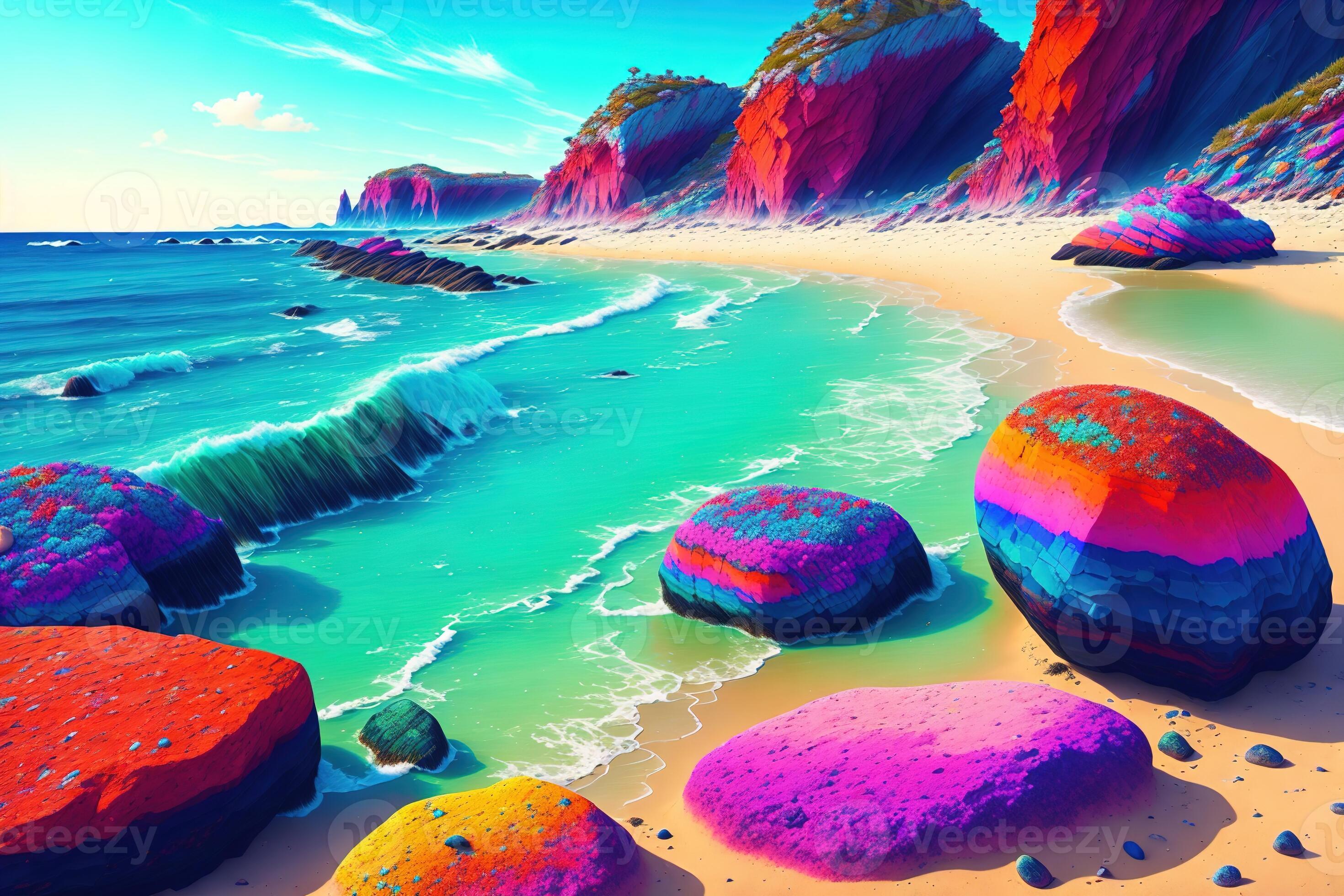 A beach covered in lots of color rocks 22513590 Stock Photo at Vecteezy