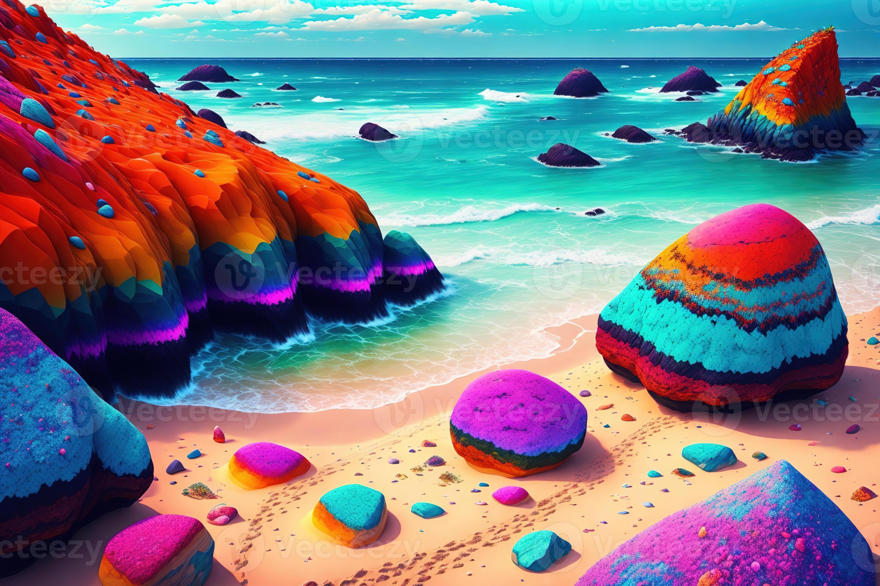 A beach covered in lots of color rocks ai generated 22513593 Stock