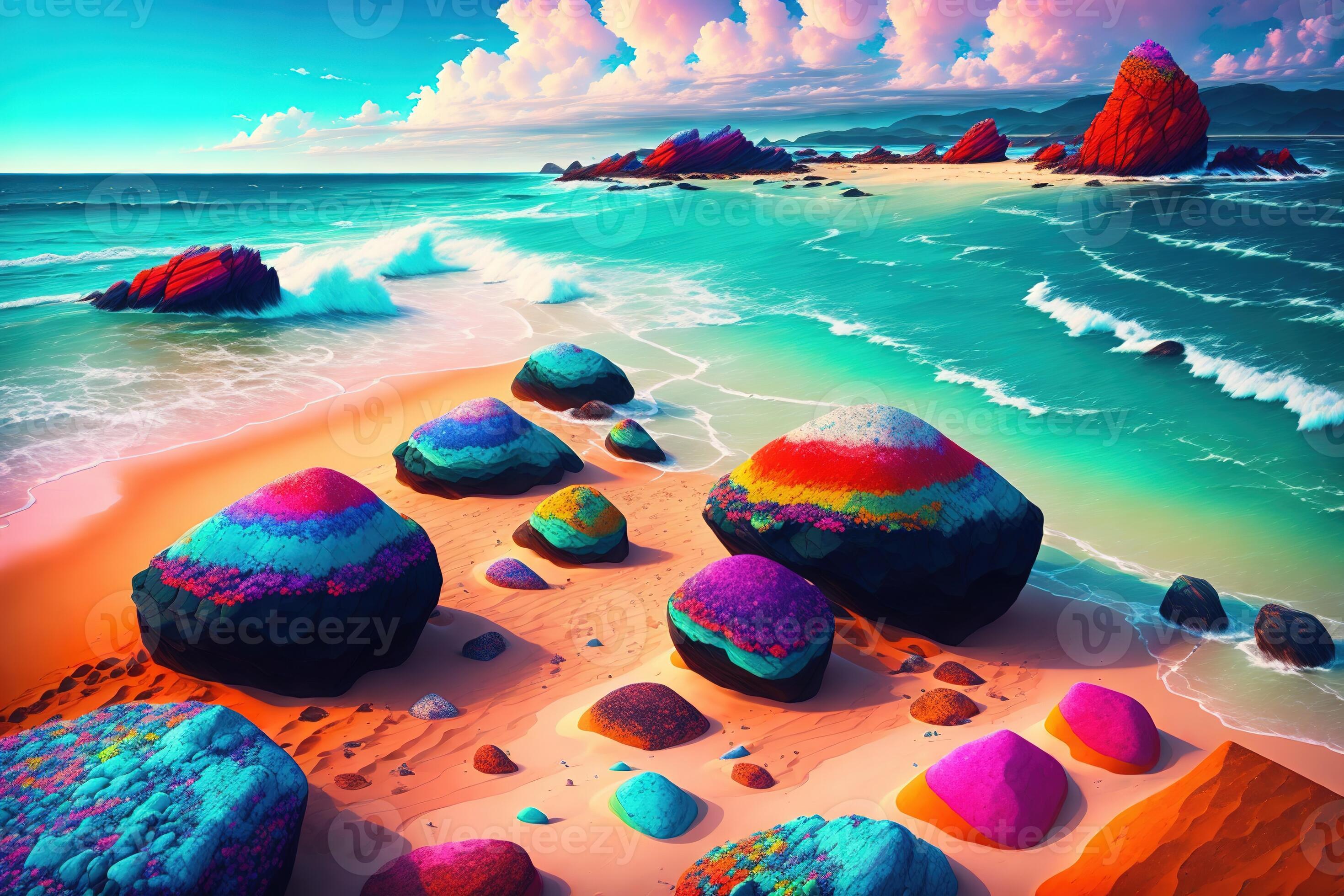 A beach covered in lots of color rocks 22513596 Stock Photo at Vecteezy