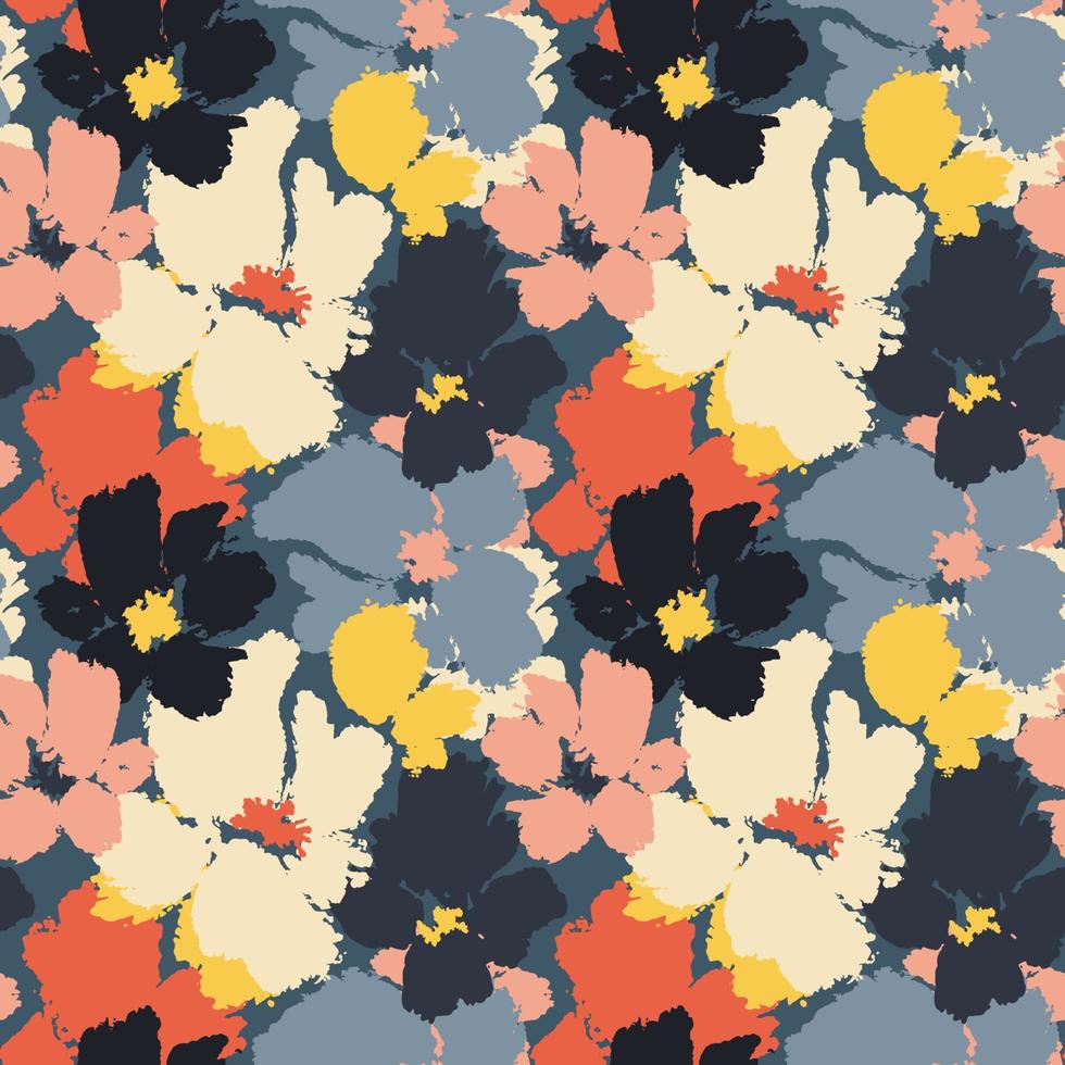 Vector seamless pattern with hand drawing wild flowers, colorful botanical illustration, floral elements, hand drawn repeatable background. Artistic backdrop.