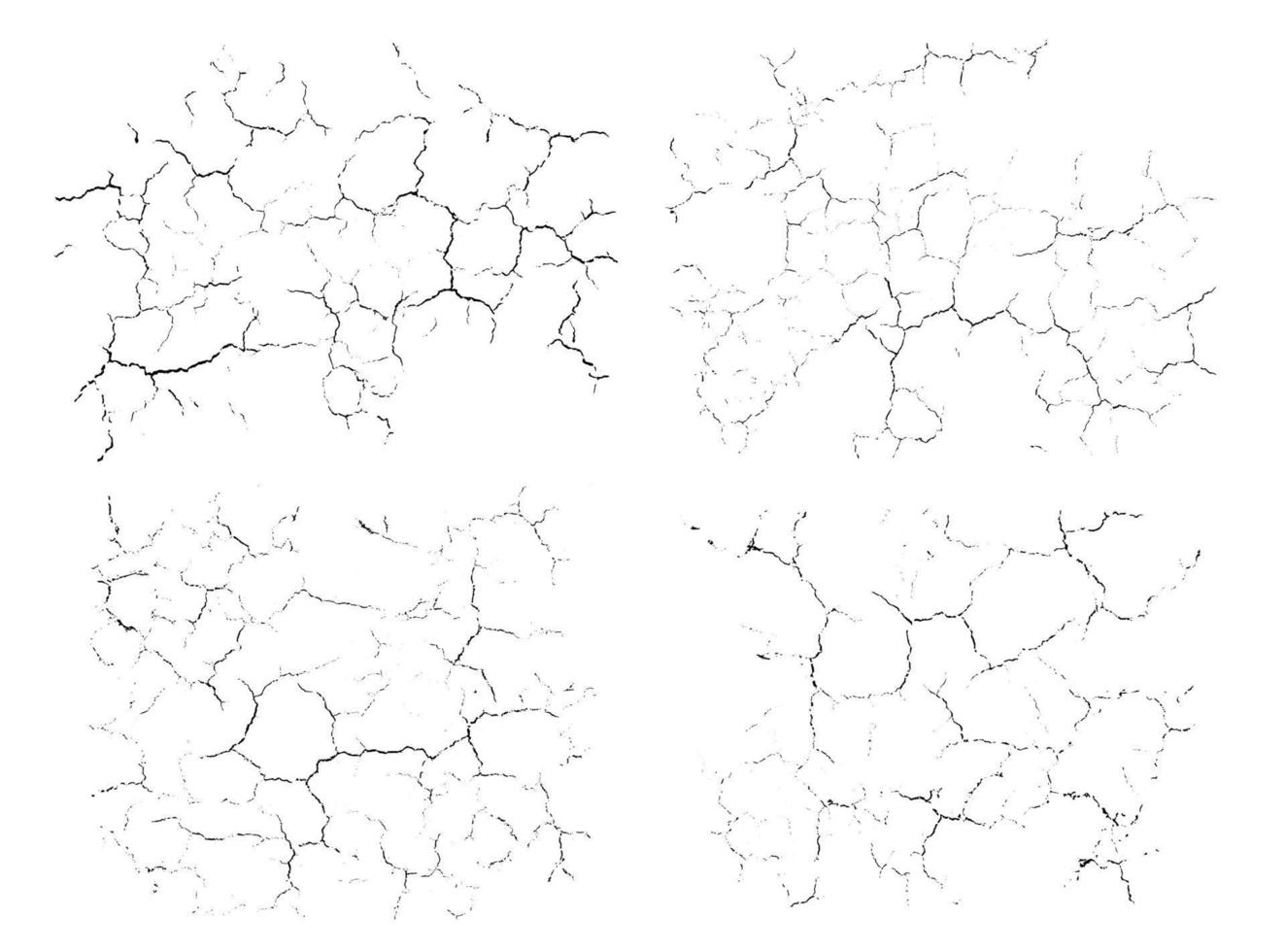 Natural cracks backgrounds. Vector overlay textures of cracked surface. One color graphic resources.
