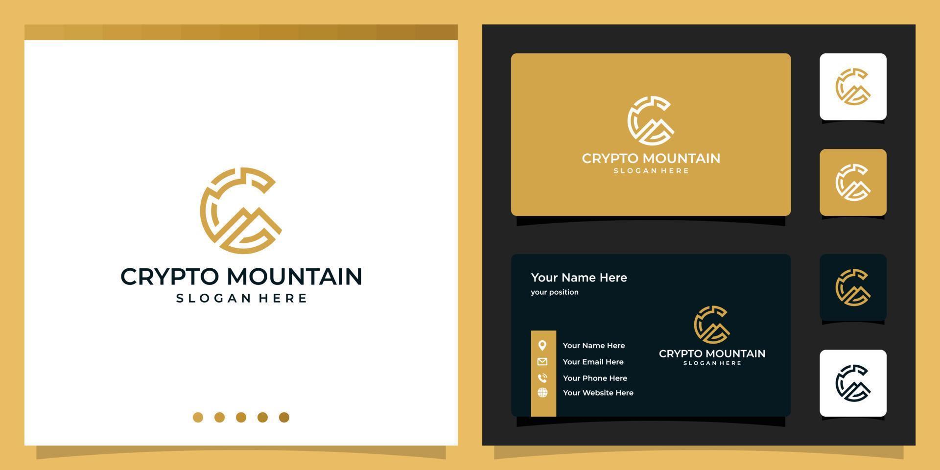 Crypto coin logo design template with line and mountain. Vector Digital Money icon, Block chain, financial symbol.