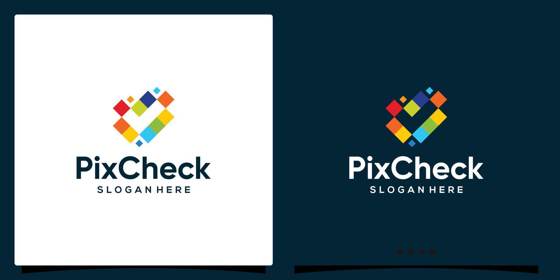 Check mark vector logo. Pixel Technology logo designs vector Web, Digital. Pixel logos. Pixel art. Pixel icon.