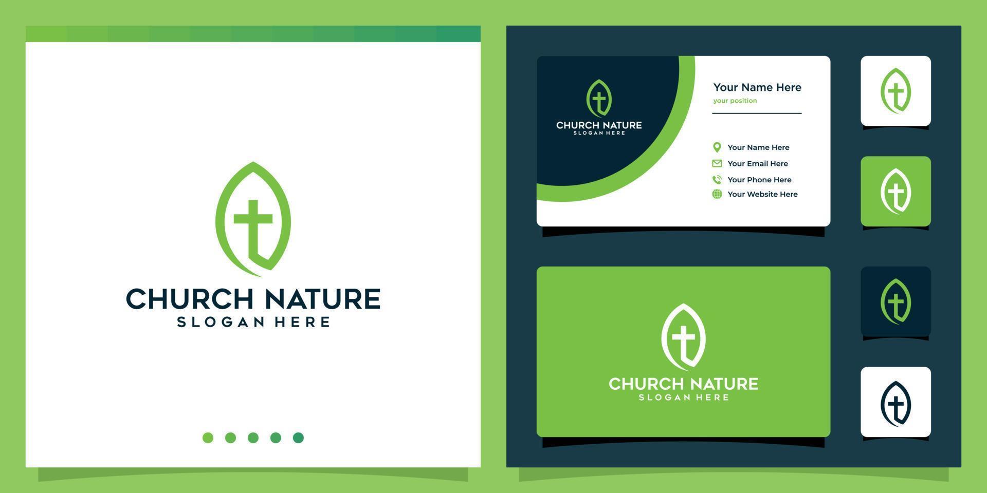 Leaf growth and church line style logo vector design. Premium vector. Business card