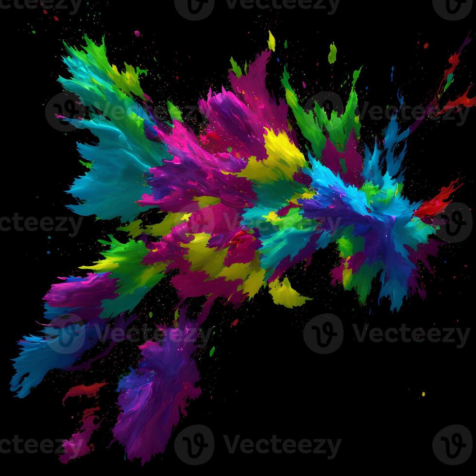 Multicolored paint explosion, Paint scattering explosion of colorful clouds, Dust cloud exploding on black background,Designed with artificial intelligence, photo