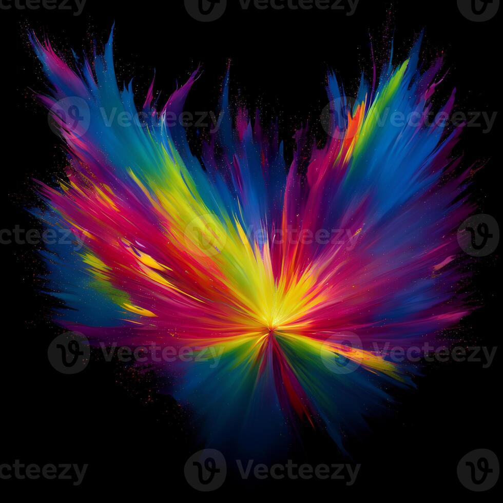 Multicolored paint explosion, Paint scattering explosion of colorful clouds, Dust cloud exploding on black background,Designed with artificial intelligence, photo