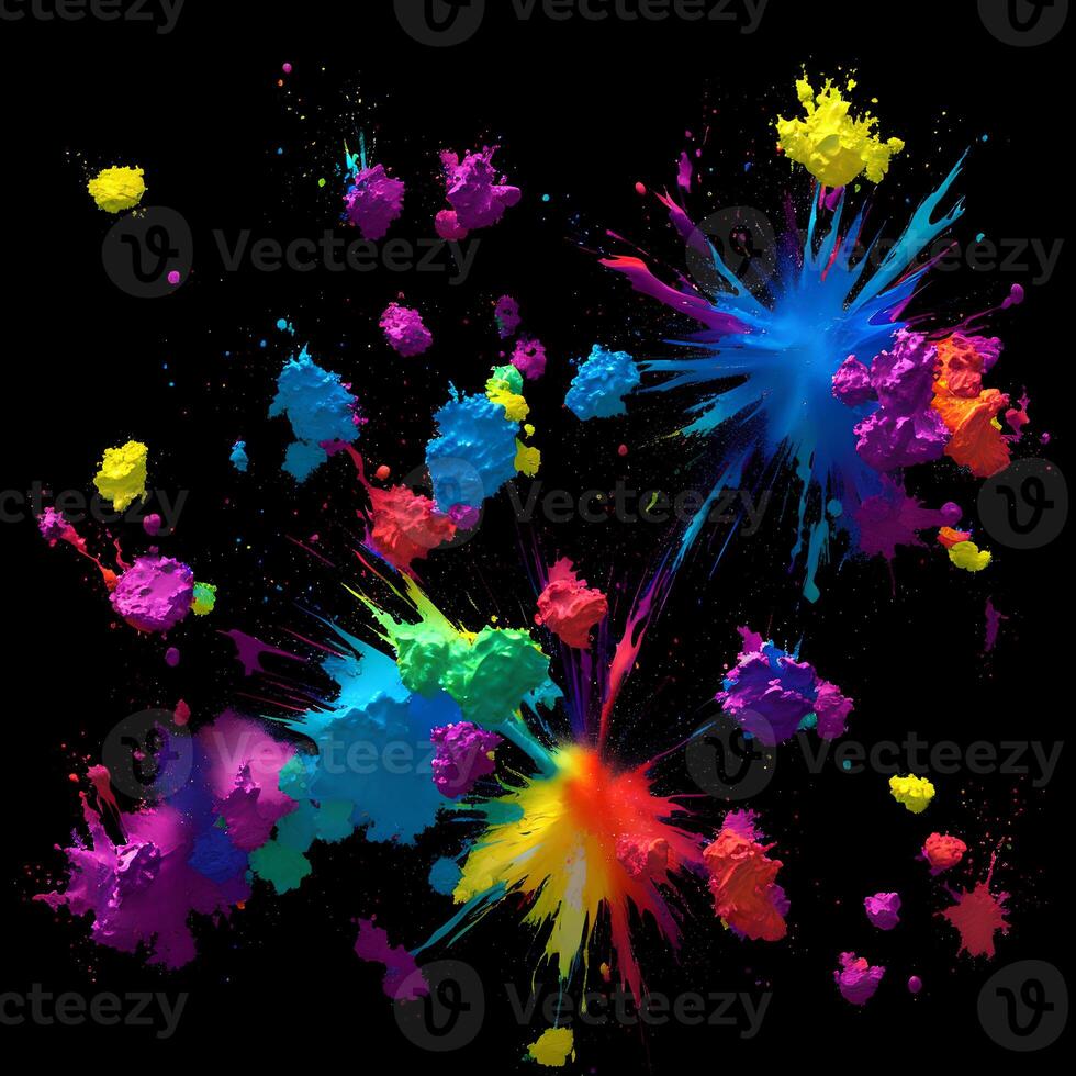 Multicolored paint explosion, Paint scattering explosion of colorful clouds, Dust cloud exploding on black background,Designed with artificial intelligence, photo