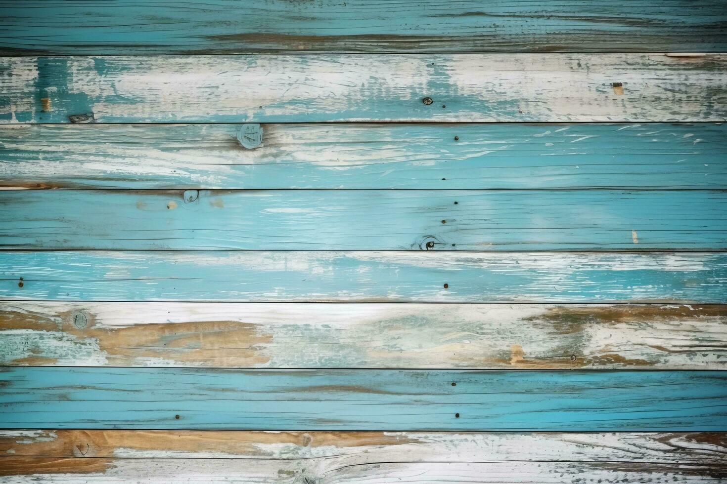 Rustic beach wood background Vintage weathered planks painted in shades of turquoise blue photo