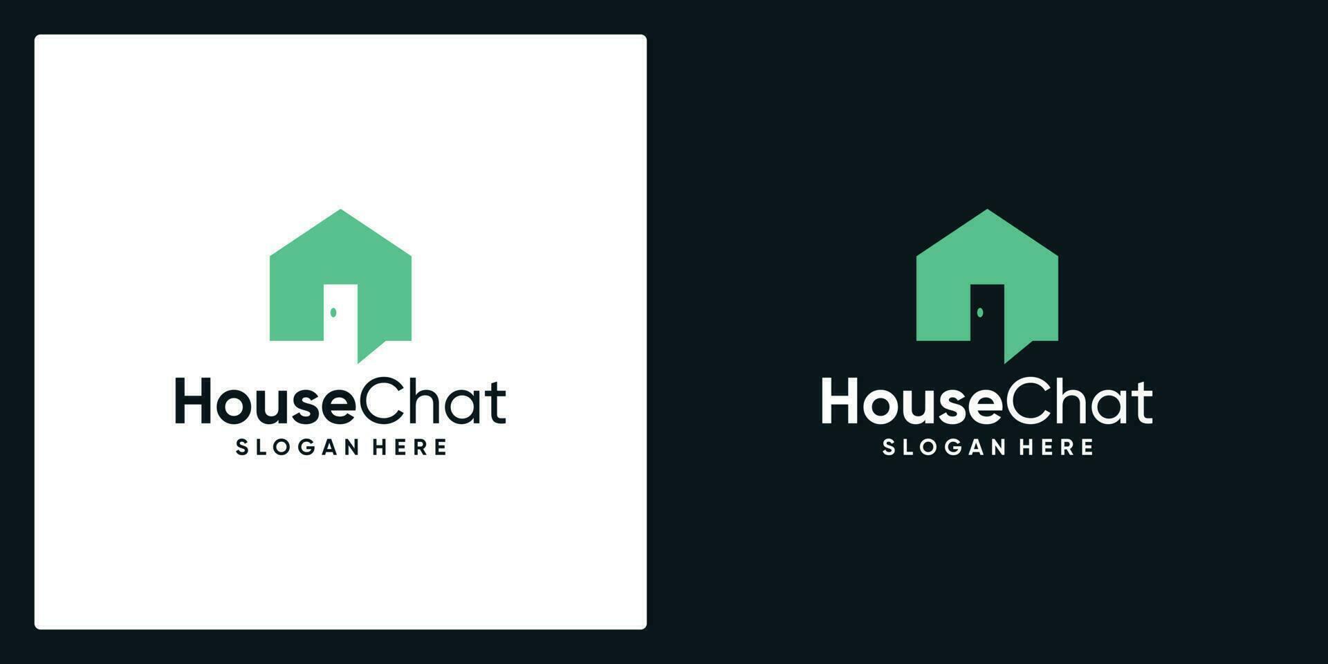 Home and chat building logo vector icon design illustration. house logo with open door. Premium vector