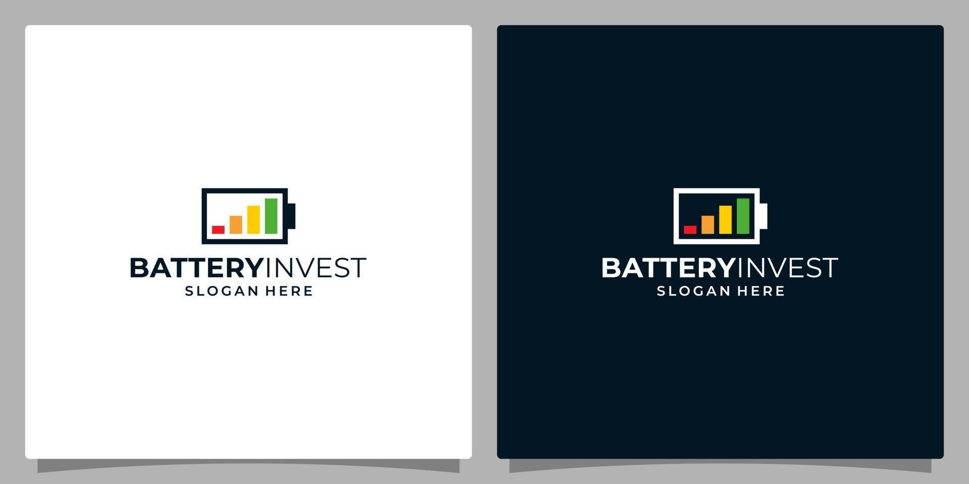 Electric logo design template. Battery logo with investment chart symbol logo design. Premium vector