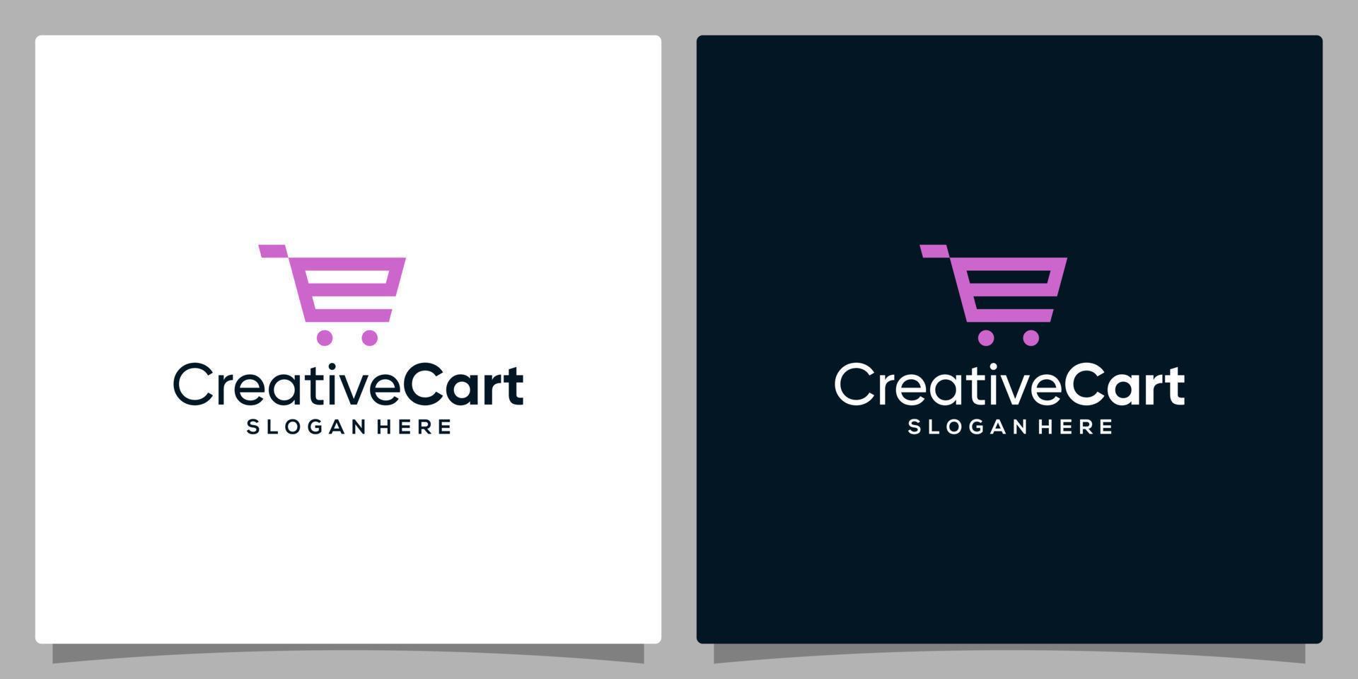 Template design icon logo vector shopping cart with symbol initial letter e. Premium vector