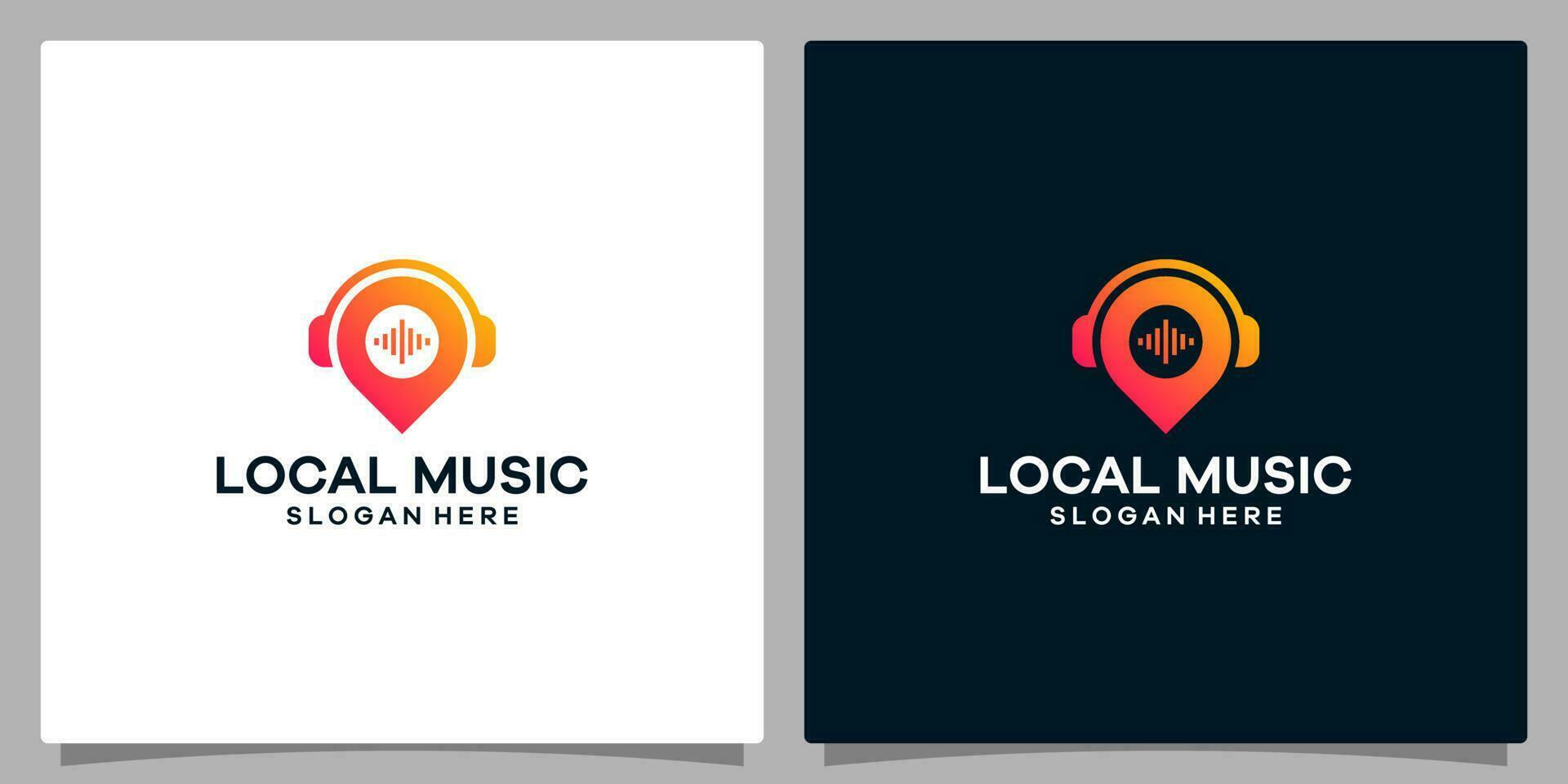 Logo design template Music. Logo headphone with symbol mark pinpoint location. Premium vector