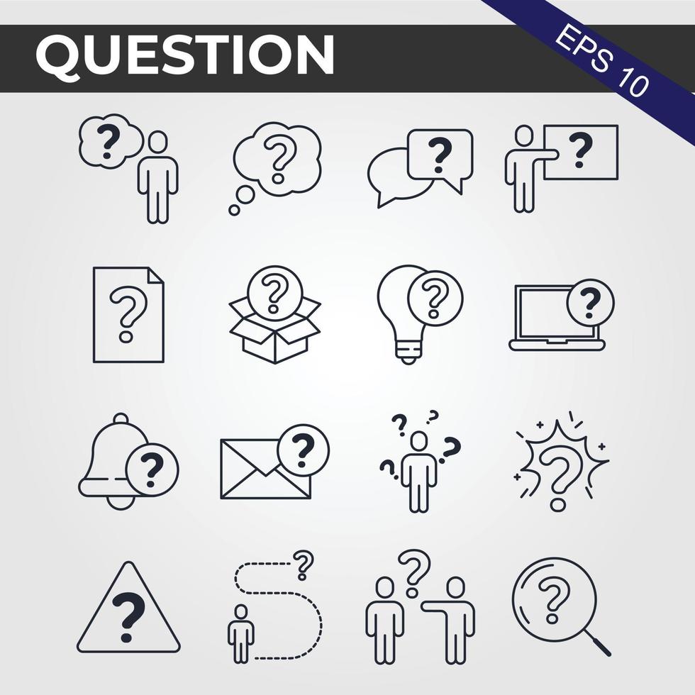 16 Simple Set of Question Related Vector Line Icons. Contains such Icons as Puzzle, Confused Man, Question Mark and more. Editable Stroke. 48x48 Pixel Perfect.