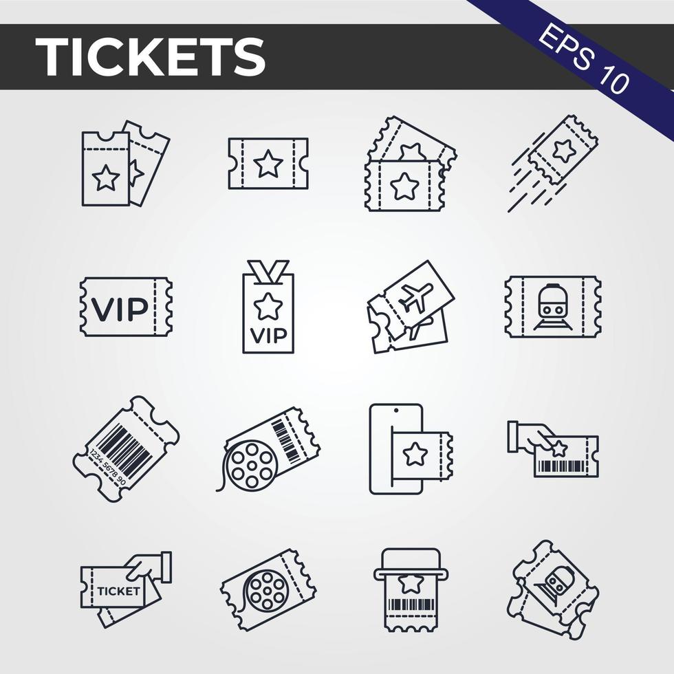 16 Simple Set of Tickets Related Vector Line Icons. Contains such Icons as Early Bird, Combo offer, Mobile Ticket and more. Editable Stroke. 48x48 Pixel Perfect.