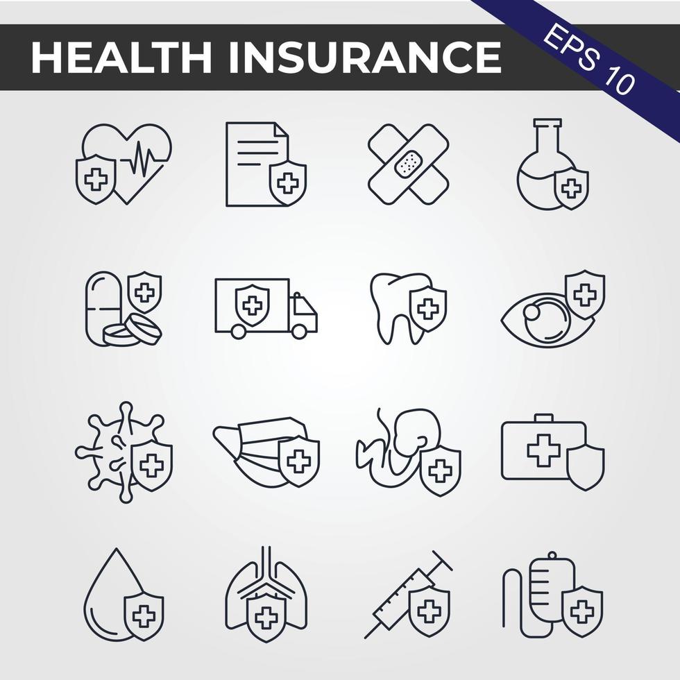 Health insurance coverage thin line icon set. Outline symbol collection. Editable vector stroke.