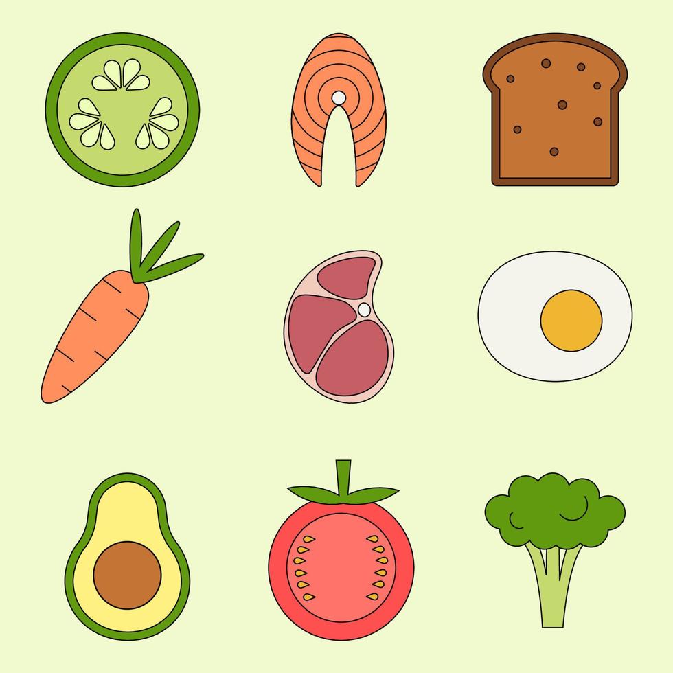 set of icons in line out style, healthy food. vector