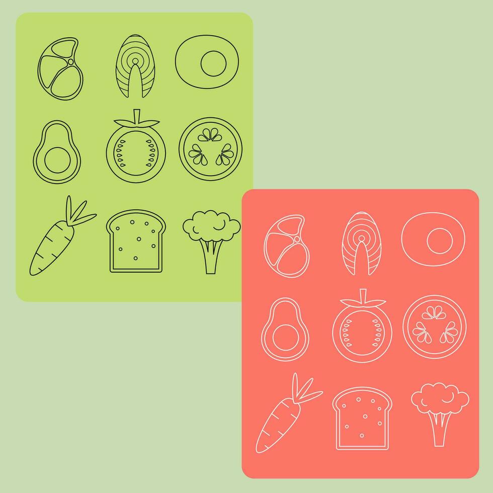 Set of icons in line out style, healthy food. vector