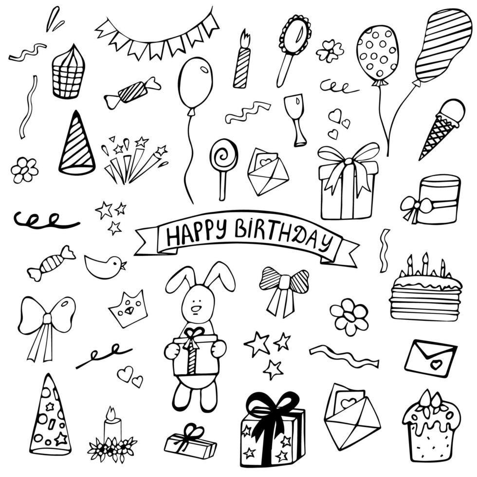 happy birthday doodle vector