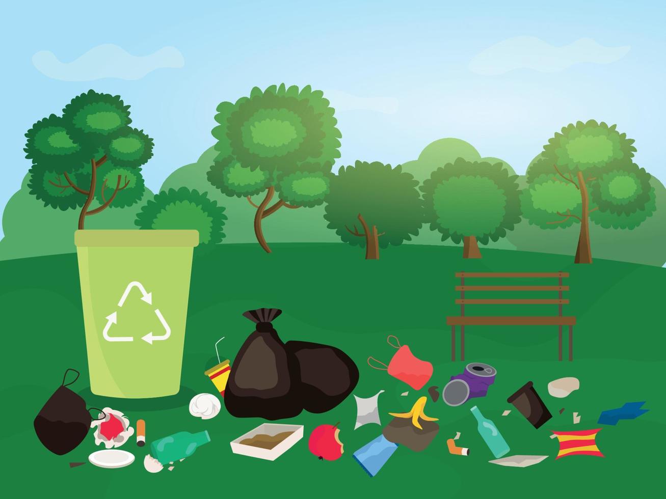 trash in the park vector