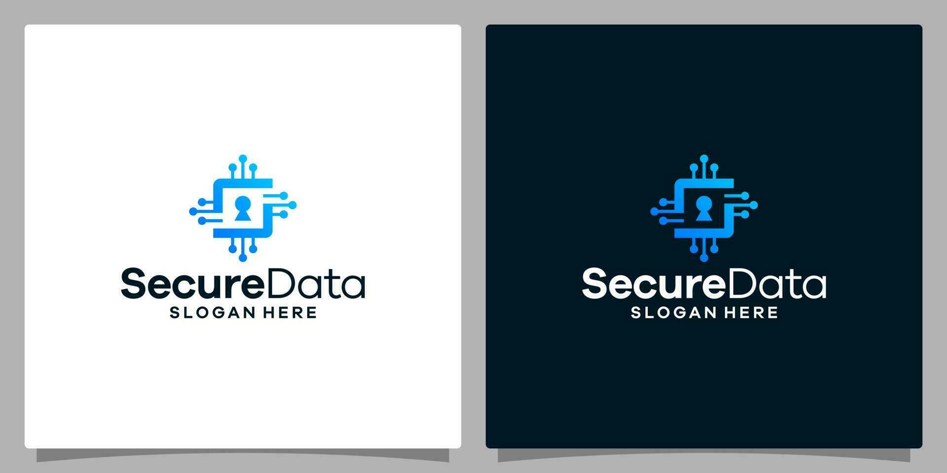 Data chip vector logo design with keyhole and abstract initial letter S. Premium vectors.