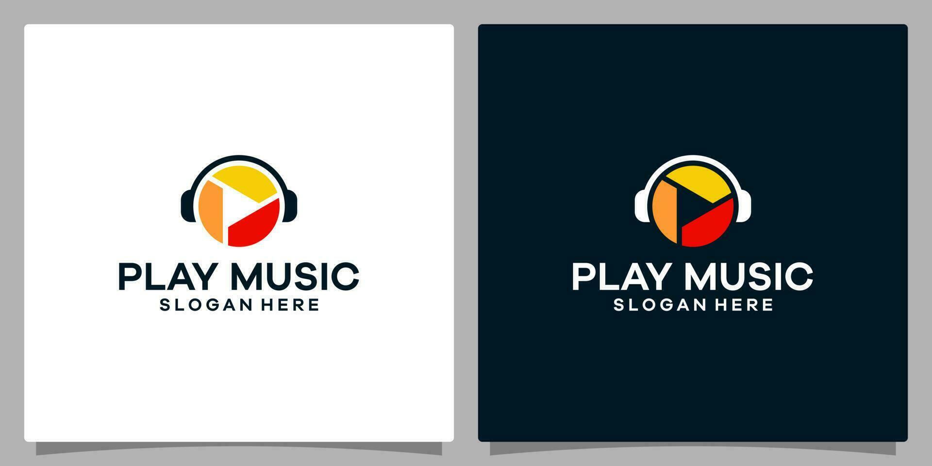 Logo design template Music. Logo headphone with photography camera shutter and play button video logo. Premium vector