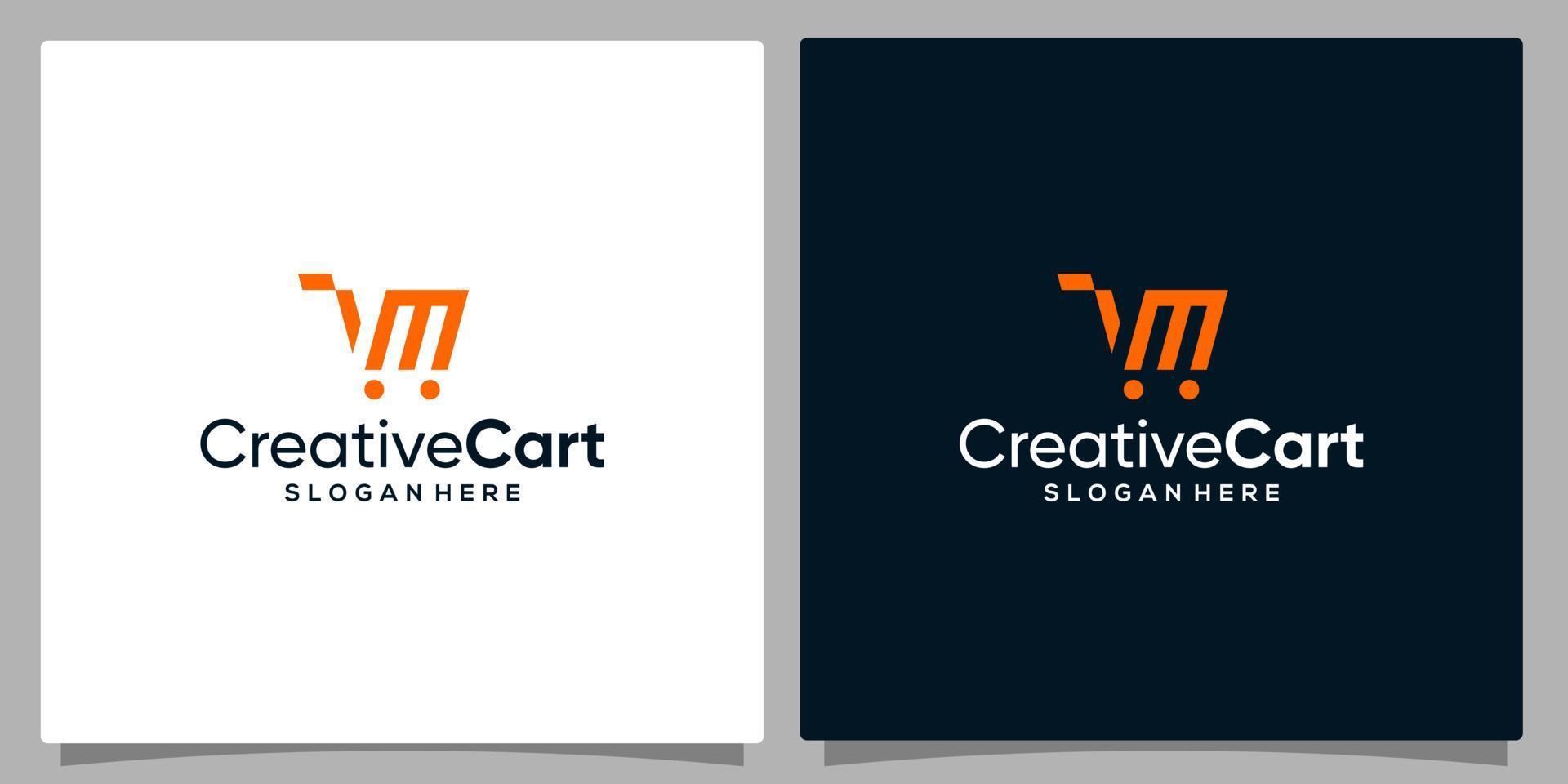 Template design icon logo vector shopping cart with symbol initial letter M. Premium vector