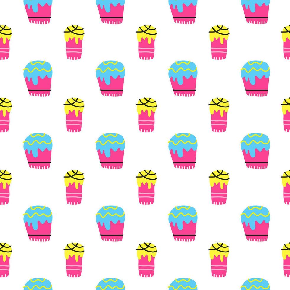 Seamless pattern with Easter kulich cakes. vector