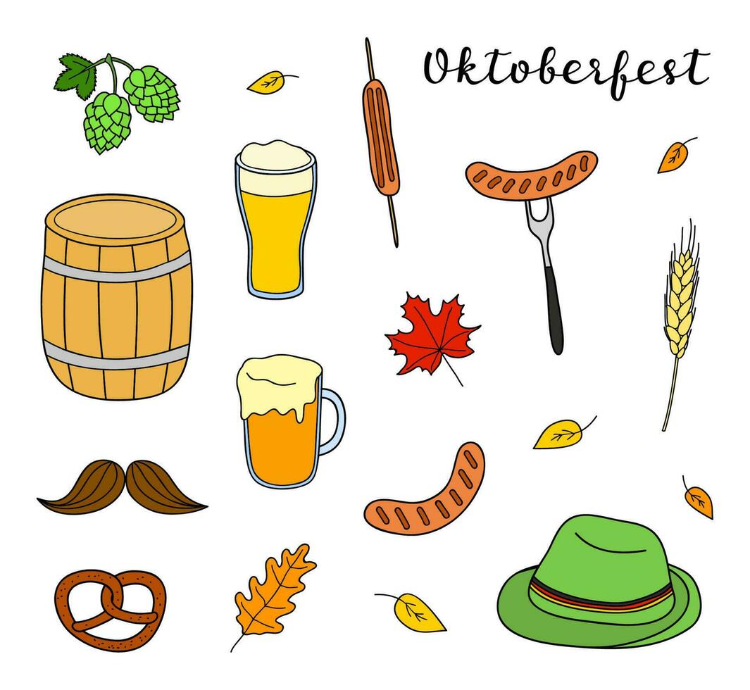 Set of hand drawn Oktoberfest icons. vector