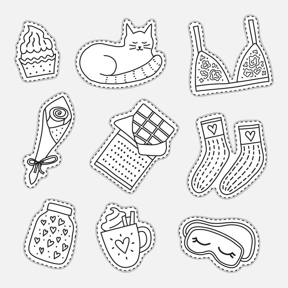 Set of stickers for Hygge Valentine s day. vector