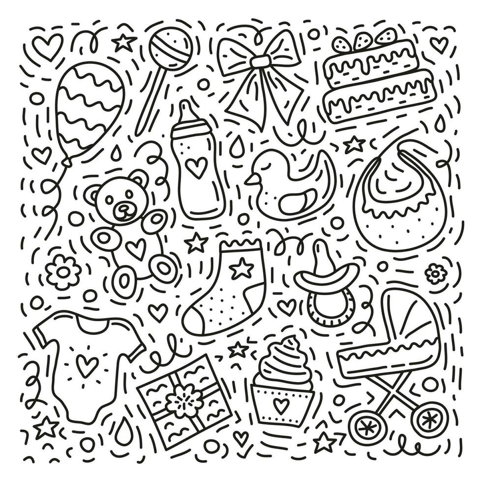 Set of doodles for baby shower. vector