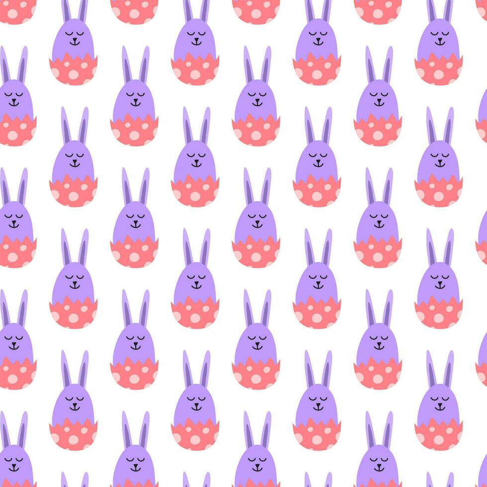 Seamless pattern with bunnies in egg shells. vector