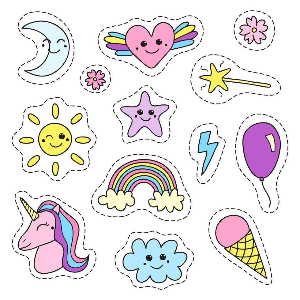 Set of girly magic pop art patches. vector