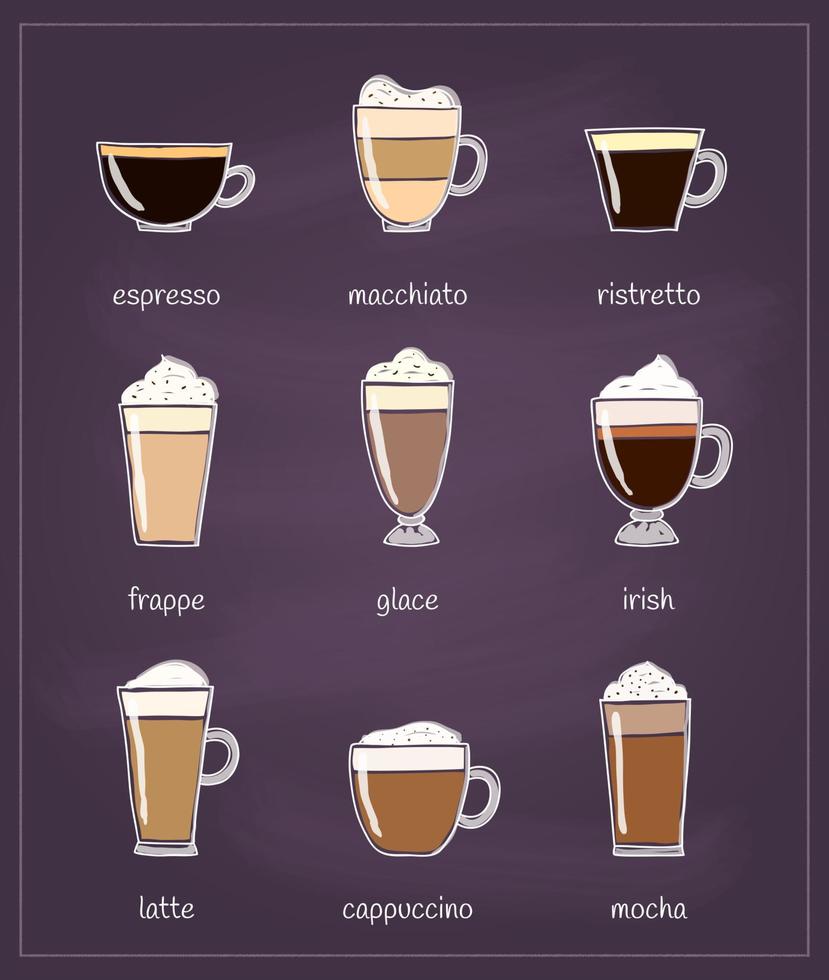 Coffee menu on the blackboard. vector