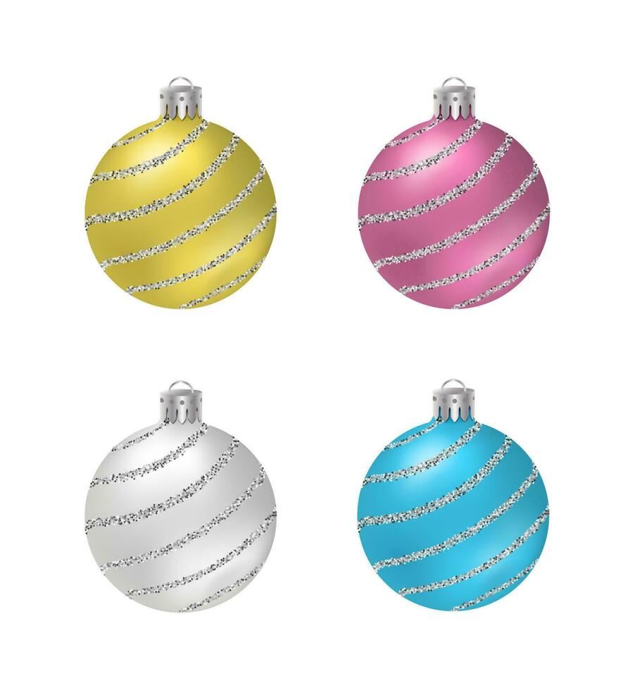 Christmas balls with silver glitter stripes. vector