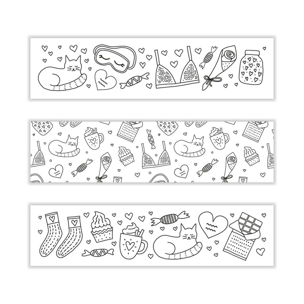 Banners with doodles for Hygge Valentine s day. vector