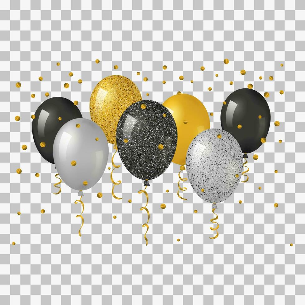 Group of helium balloons with glitter. vector